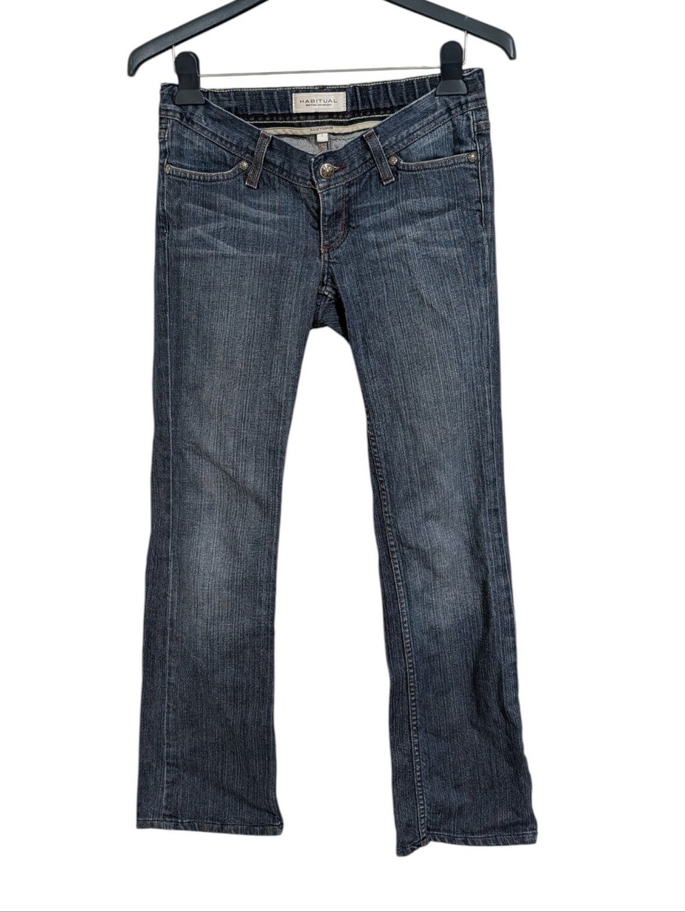 Habitual Low Rise Flare Jeans Dark Wash Denim Women's 0 Adjustable Waist